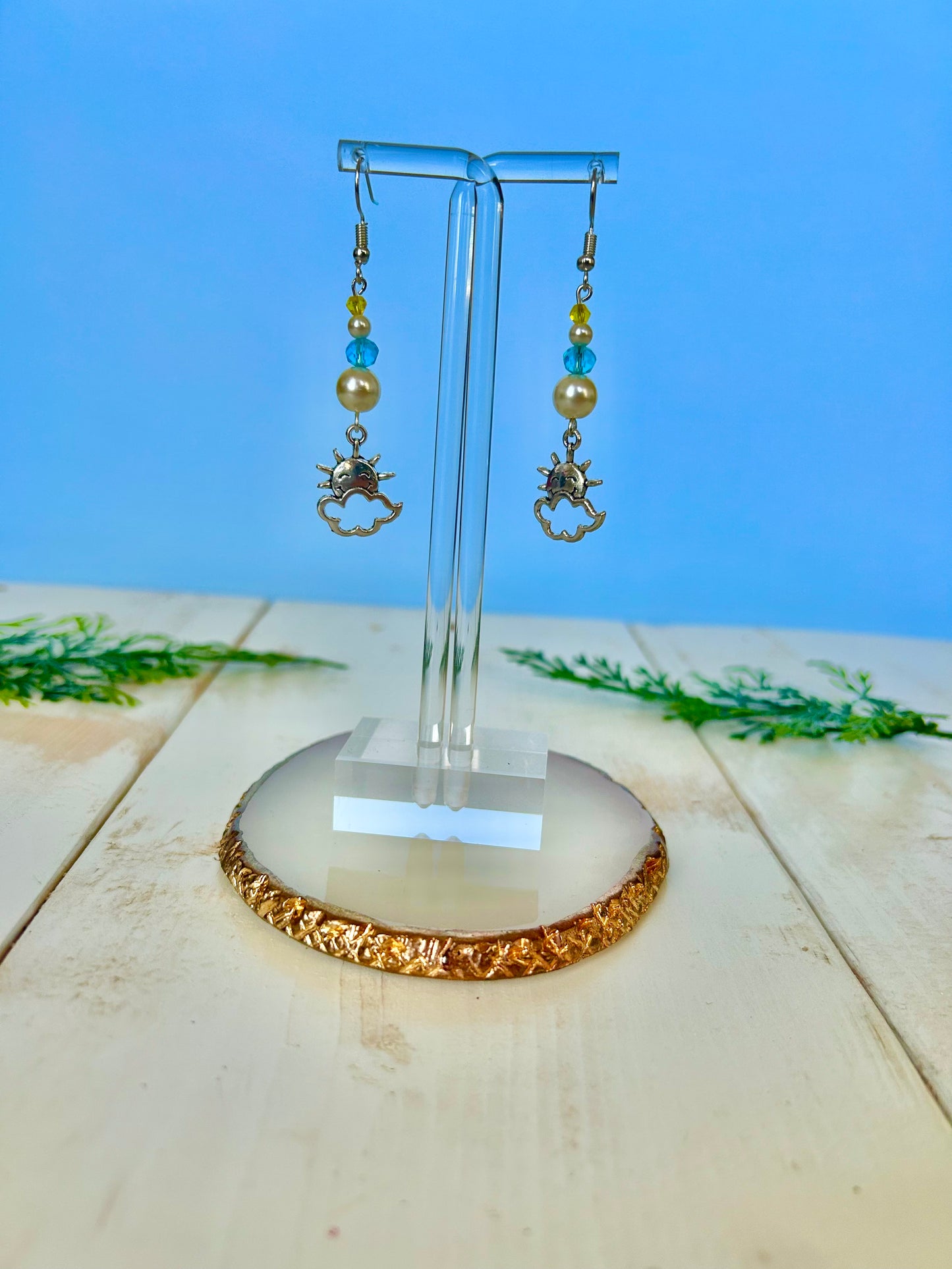 Silver sun & cloud dangle earrings