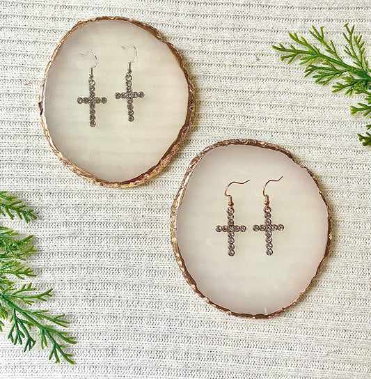 Rhinestone cross earrings