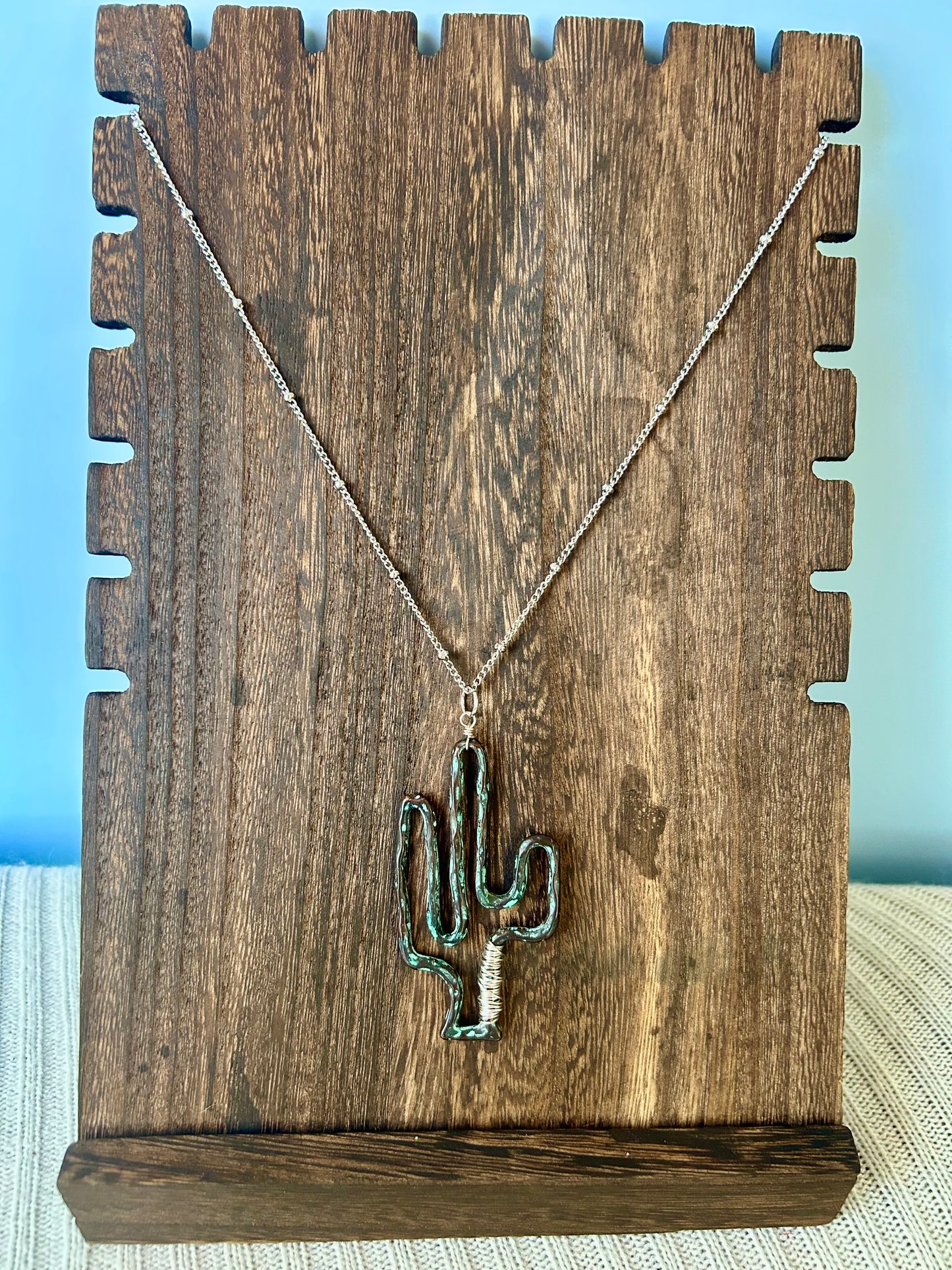 Cactus necklace w/ dainty bead necklace