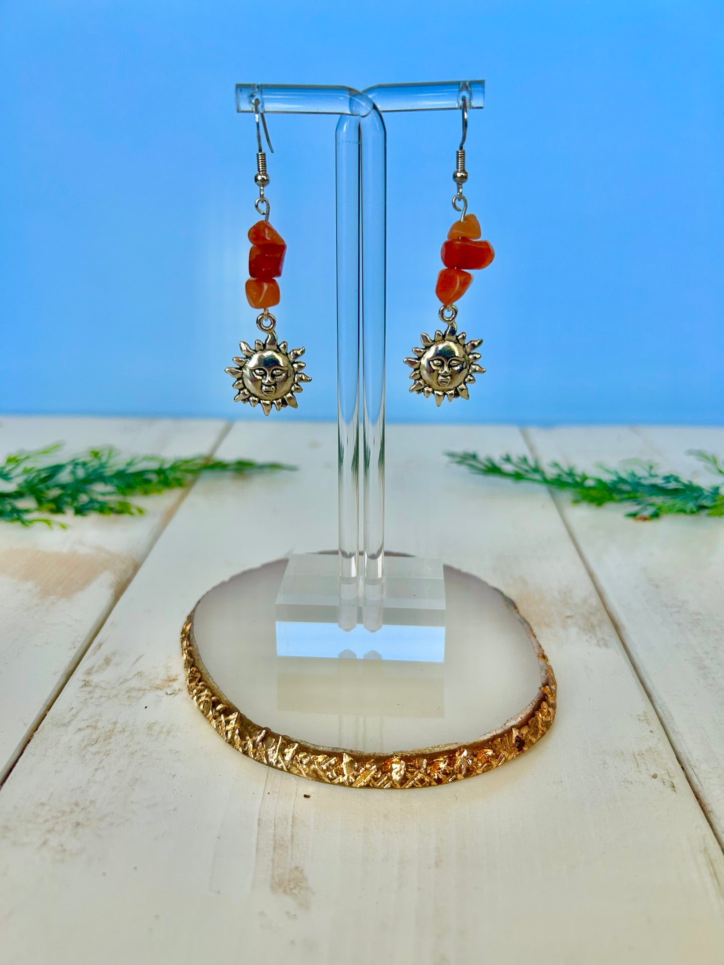 Carnelian crystal sun dangle earrings