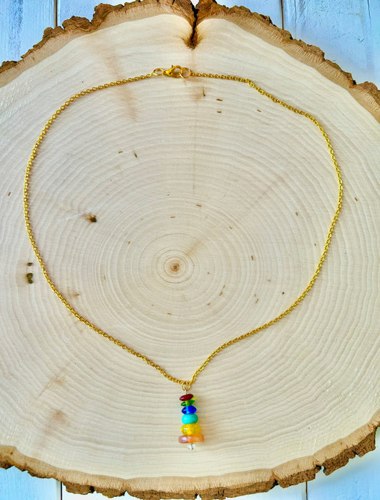 Colorful disc bead stack necklace