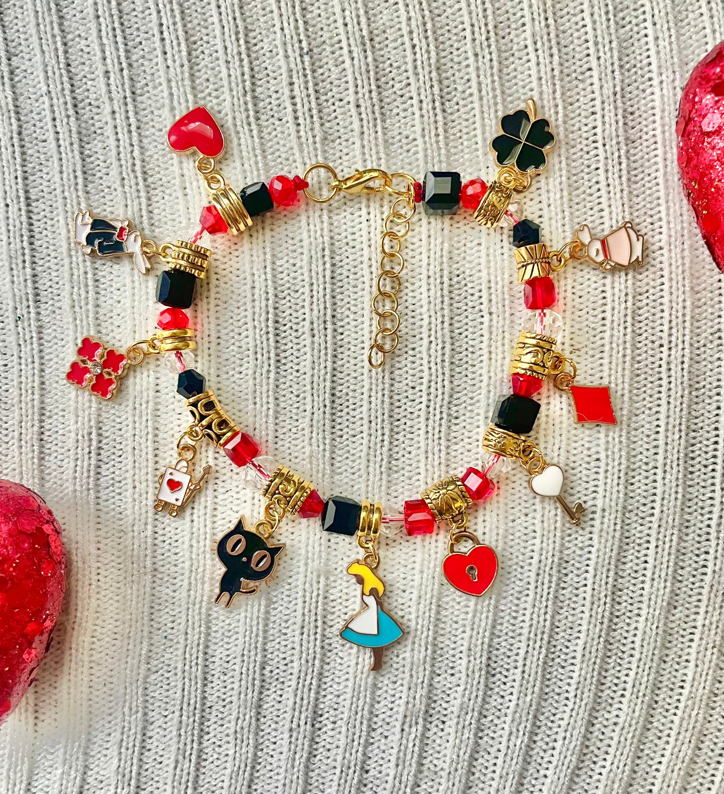 Alice in wonderland charm adjustable bracelet