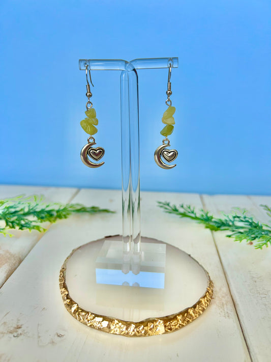 Heart moon dangle crystal earrings