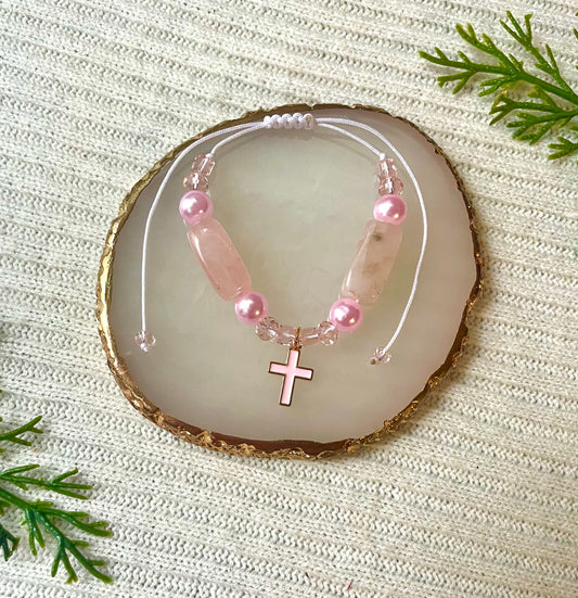 pink cross adjustable knotted bracelet