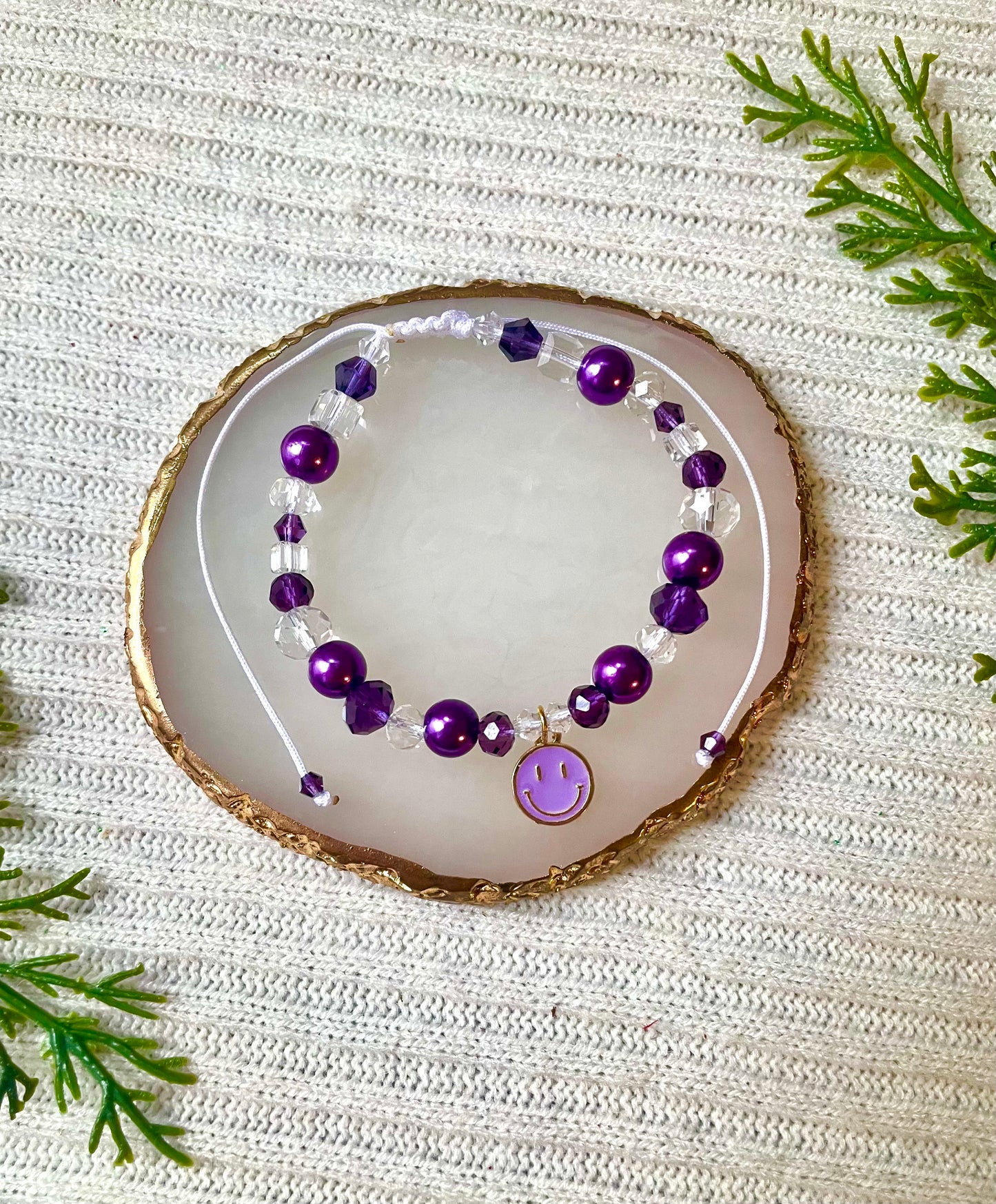 purple smiley face adjustable knotted bracelet