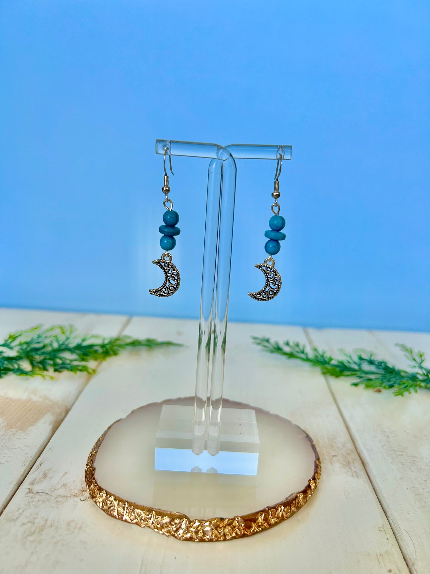 Blue dangle moon earrings 🩵