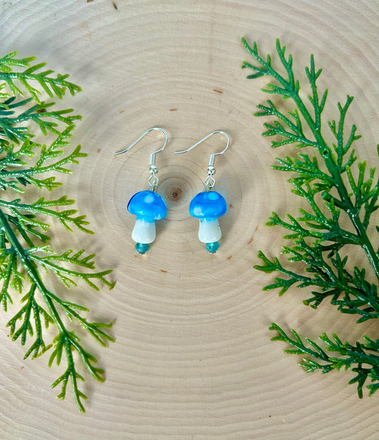 Blue mushroom earrings