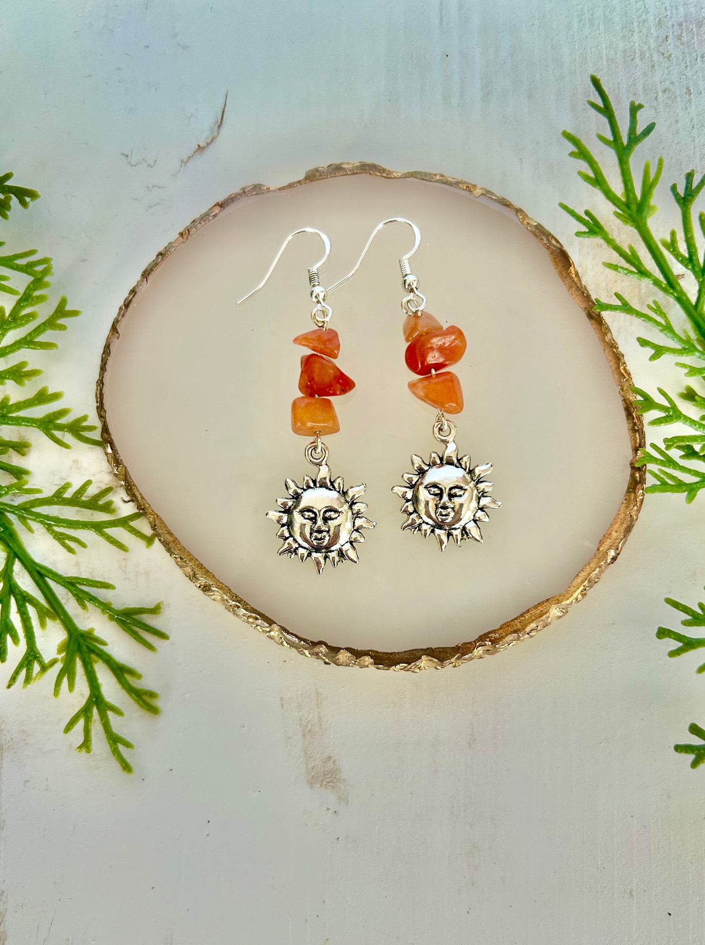 Carnelian crystal sun dangle earrings