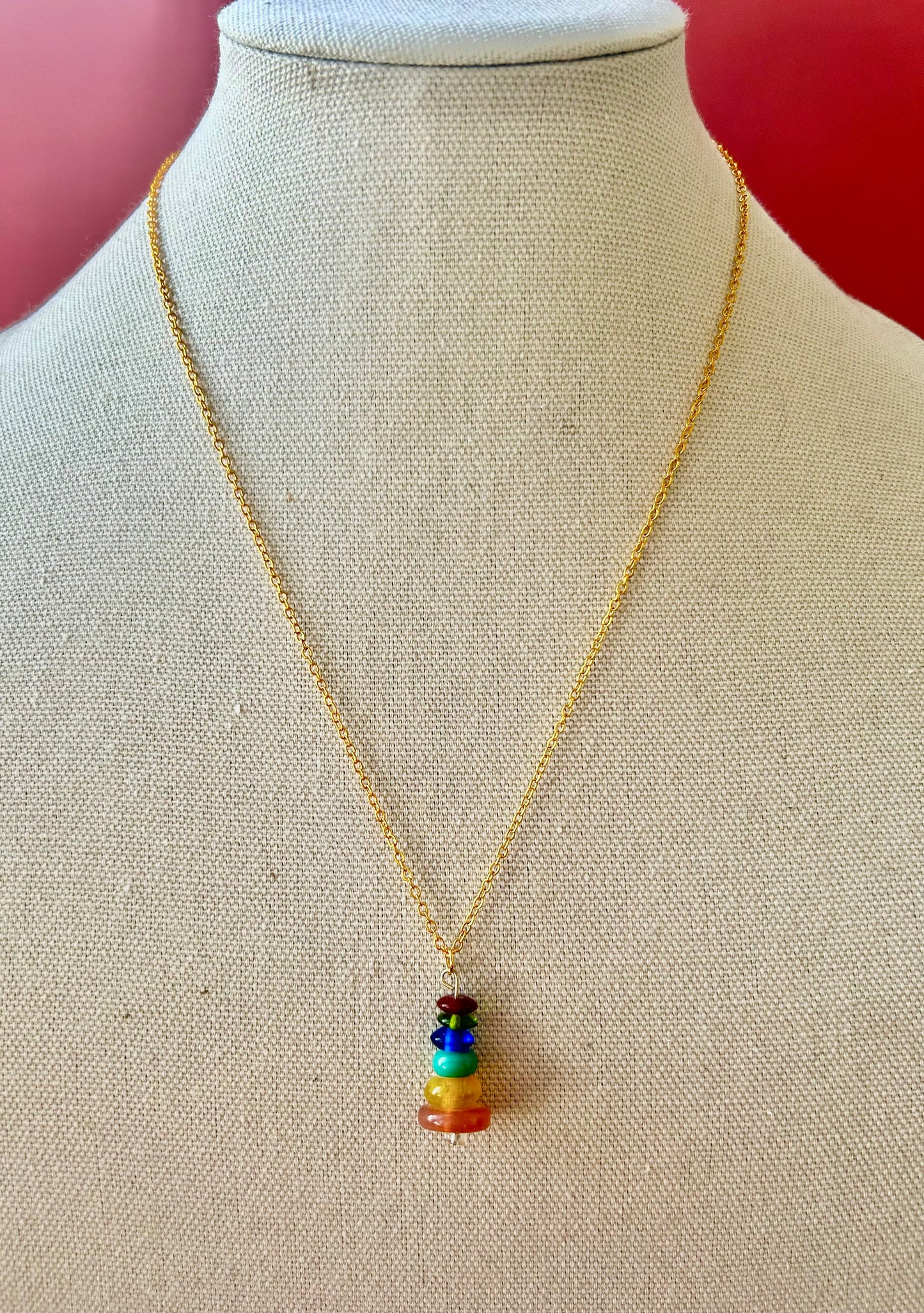 Colorful disc bead stack necklace