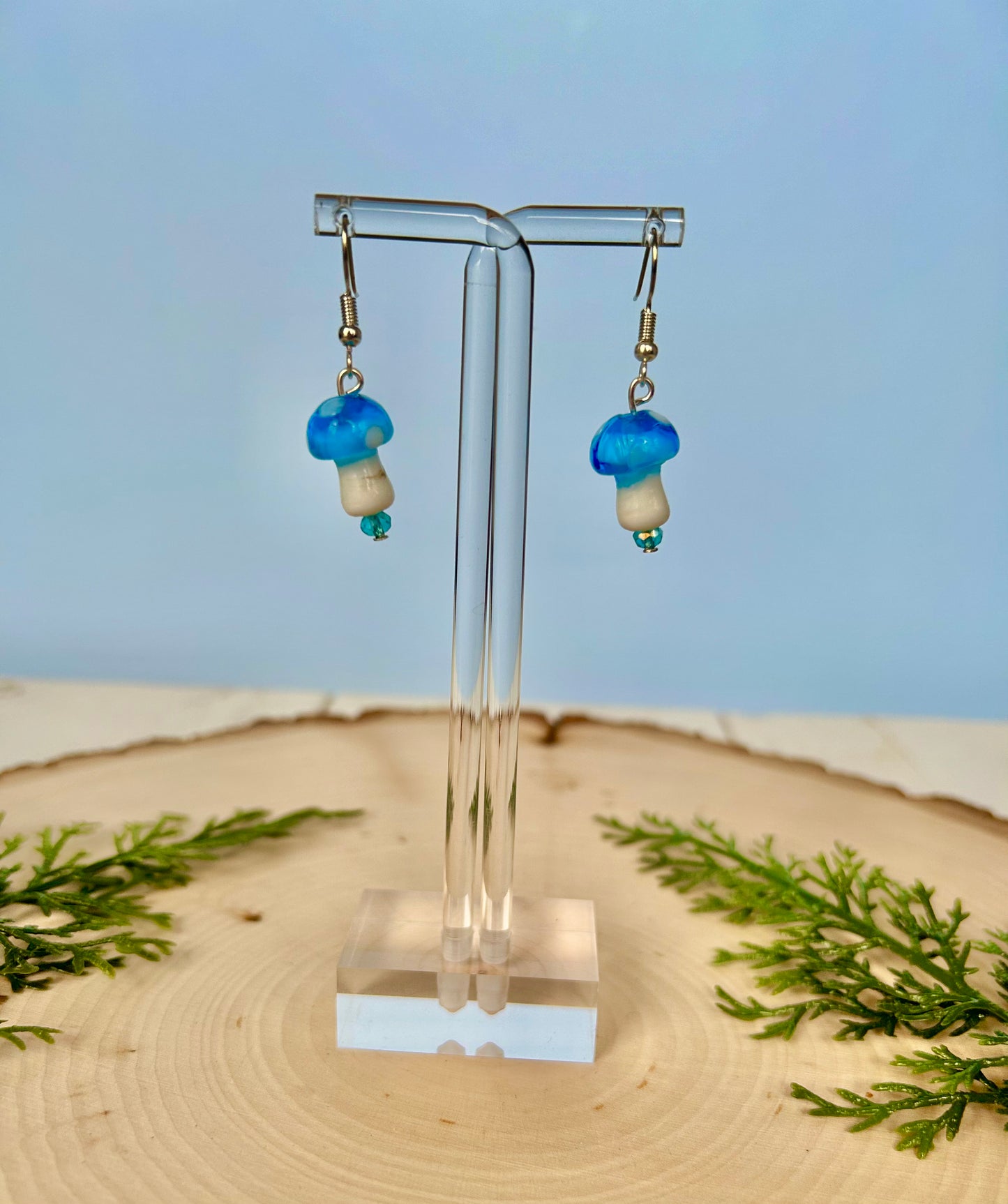 Blue mushroom earrings