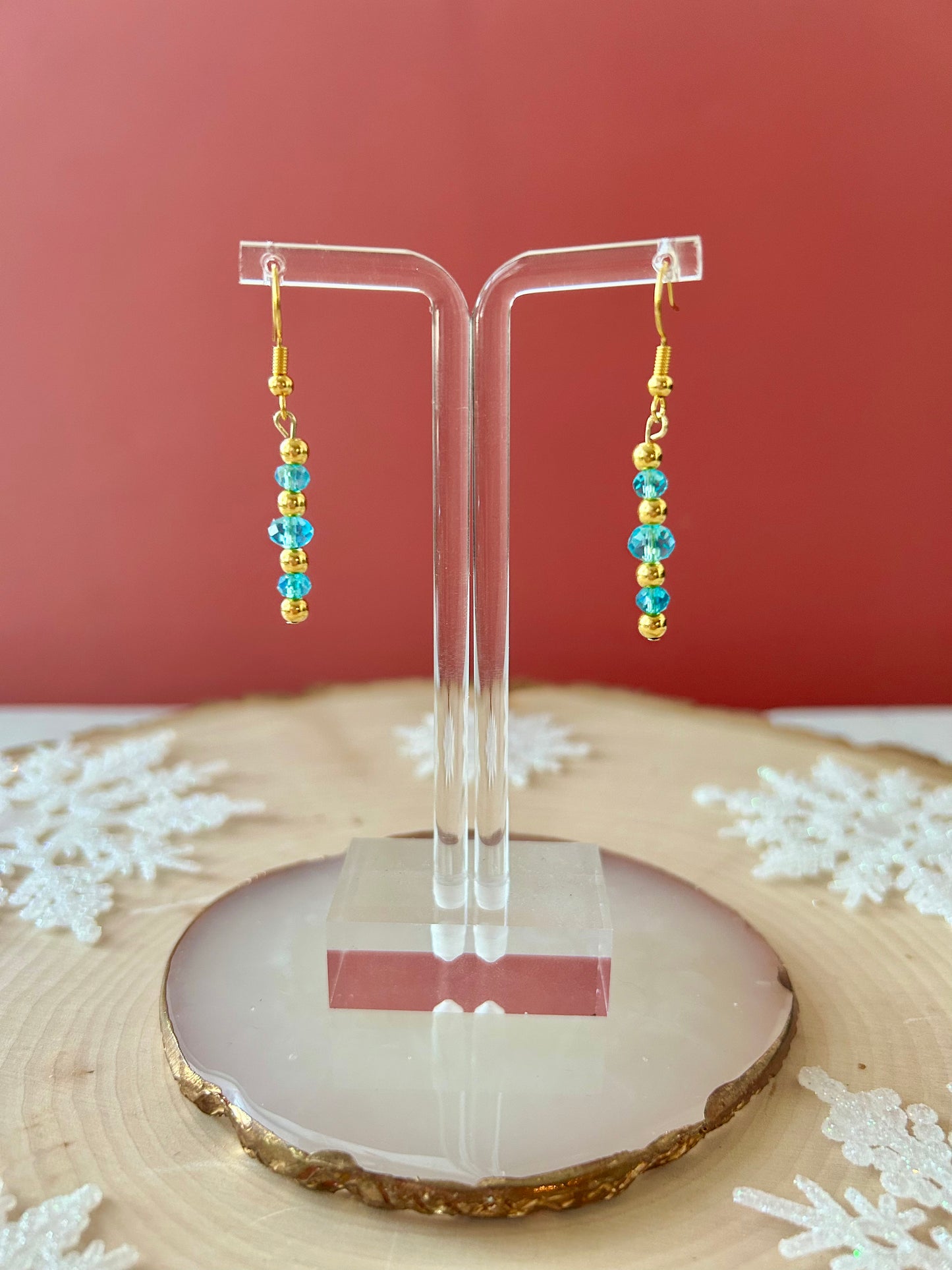 Turquoise & gold bead dangle earrings