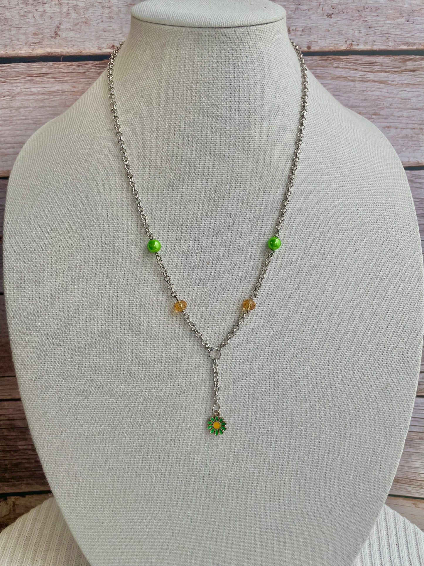 Green & yellow flower necklace