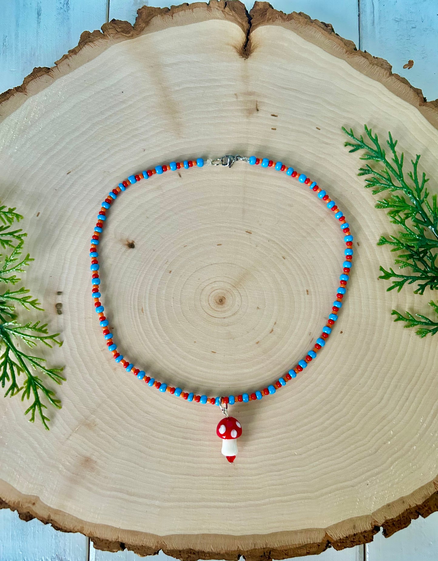 Mushroom beaded necklace