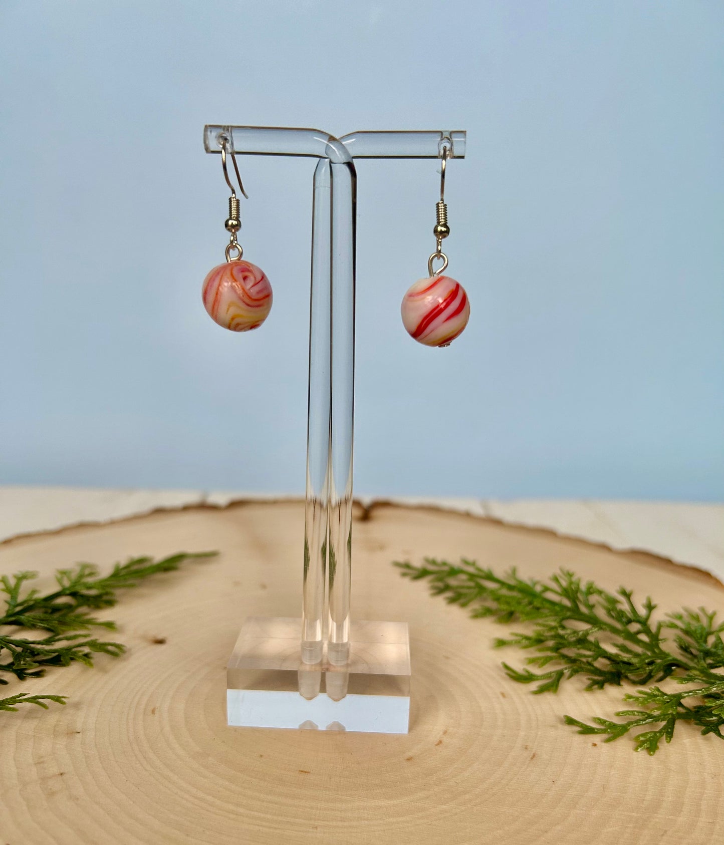 Red candy mint swirls earrings