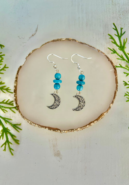 Blue dangle moon earrings 🩵