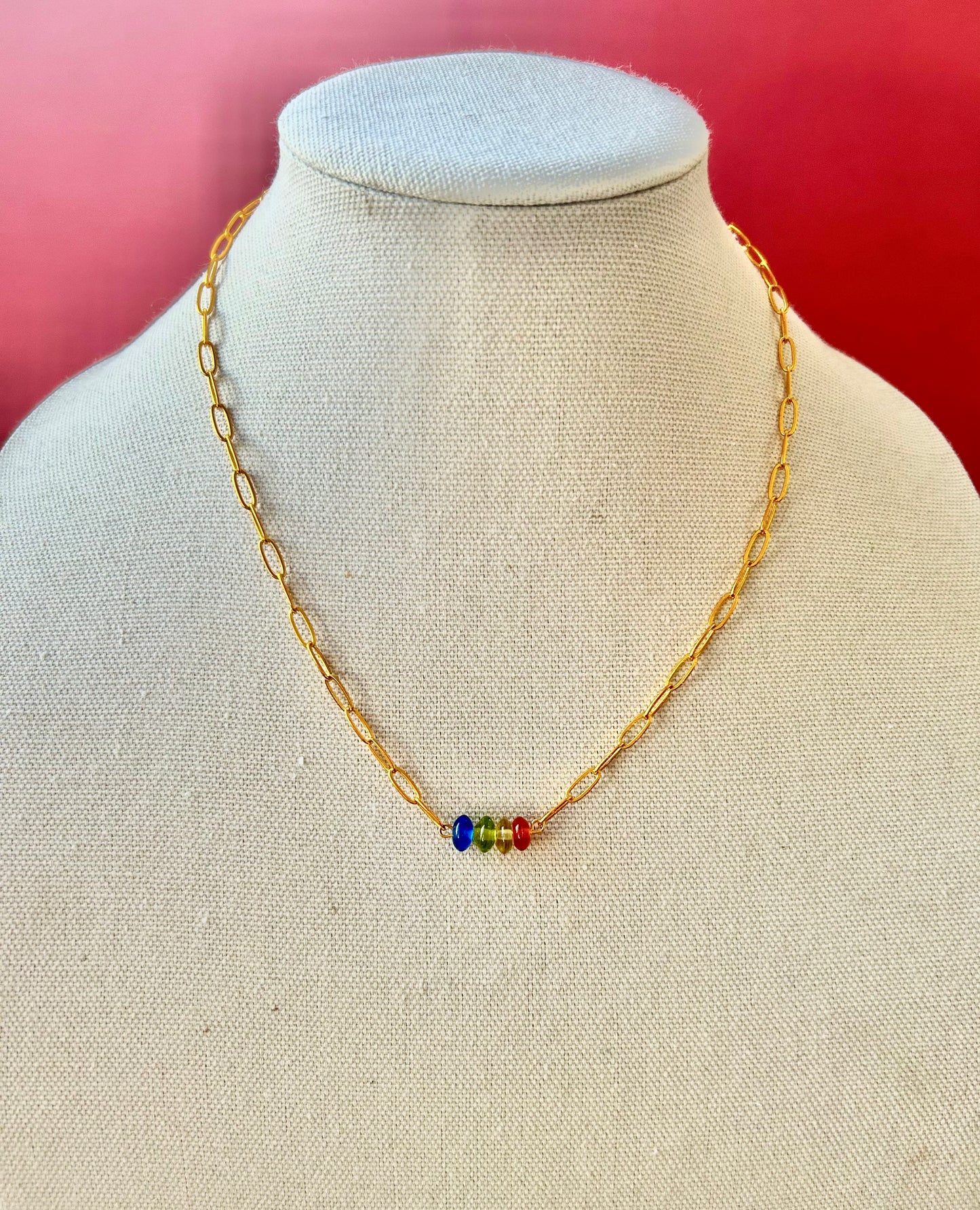 colorful beaded paperclip chain necklace