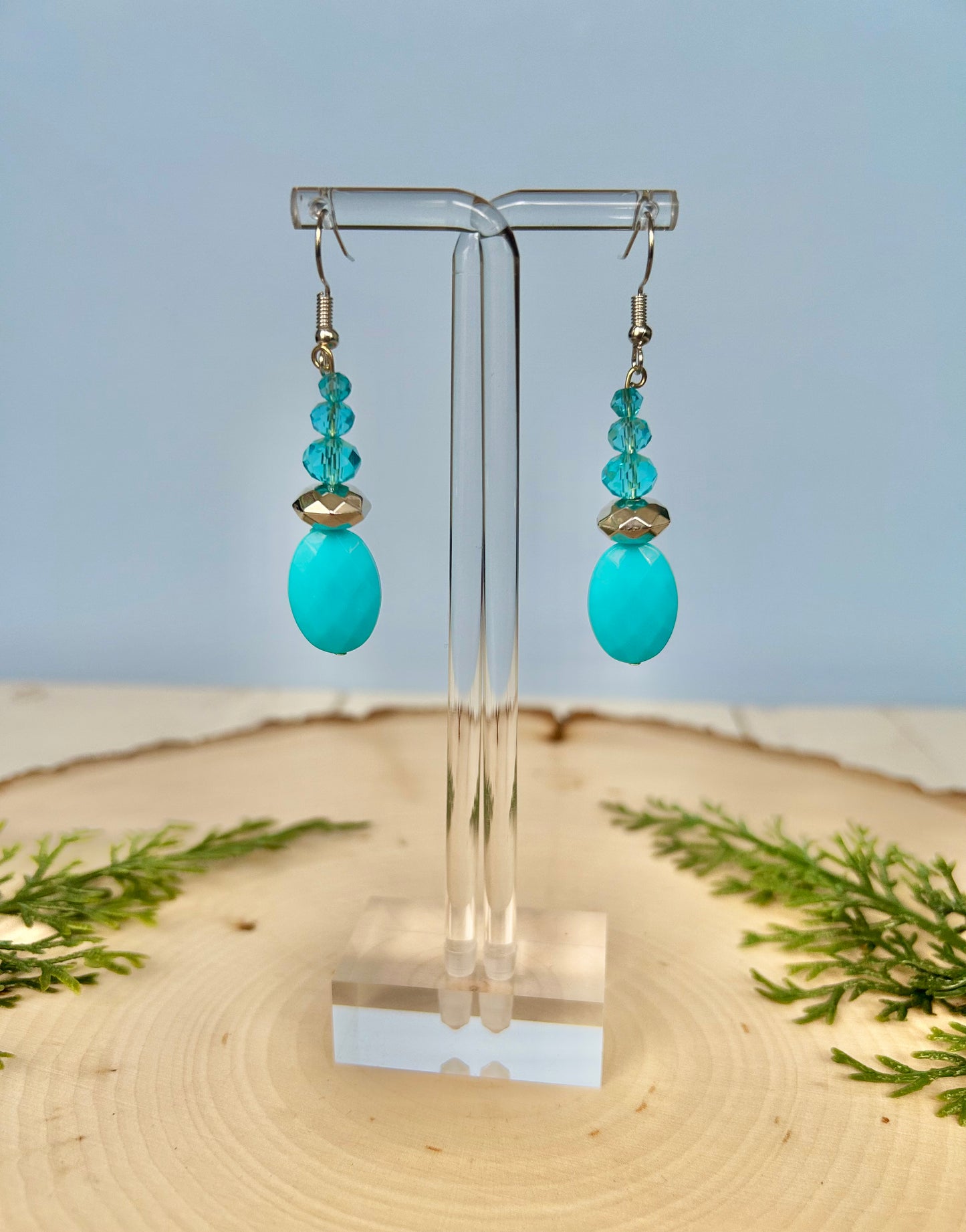 Turquoise disco dangle earrings 🪩🩵