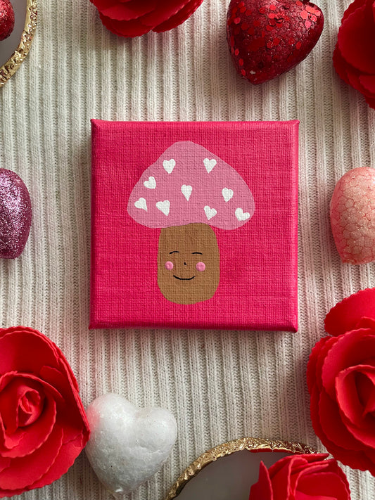 Mushroom painting w/ white hearts