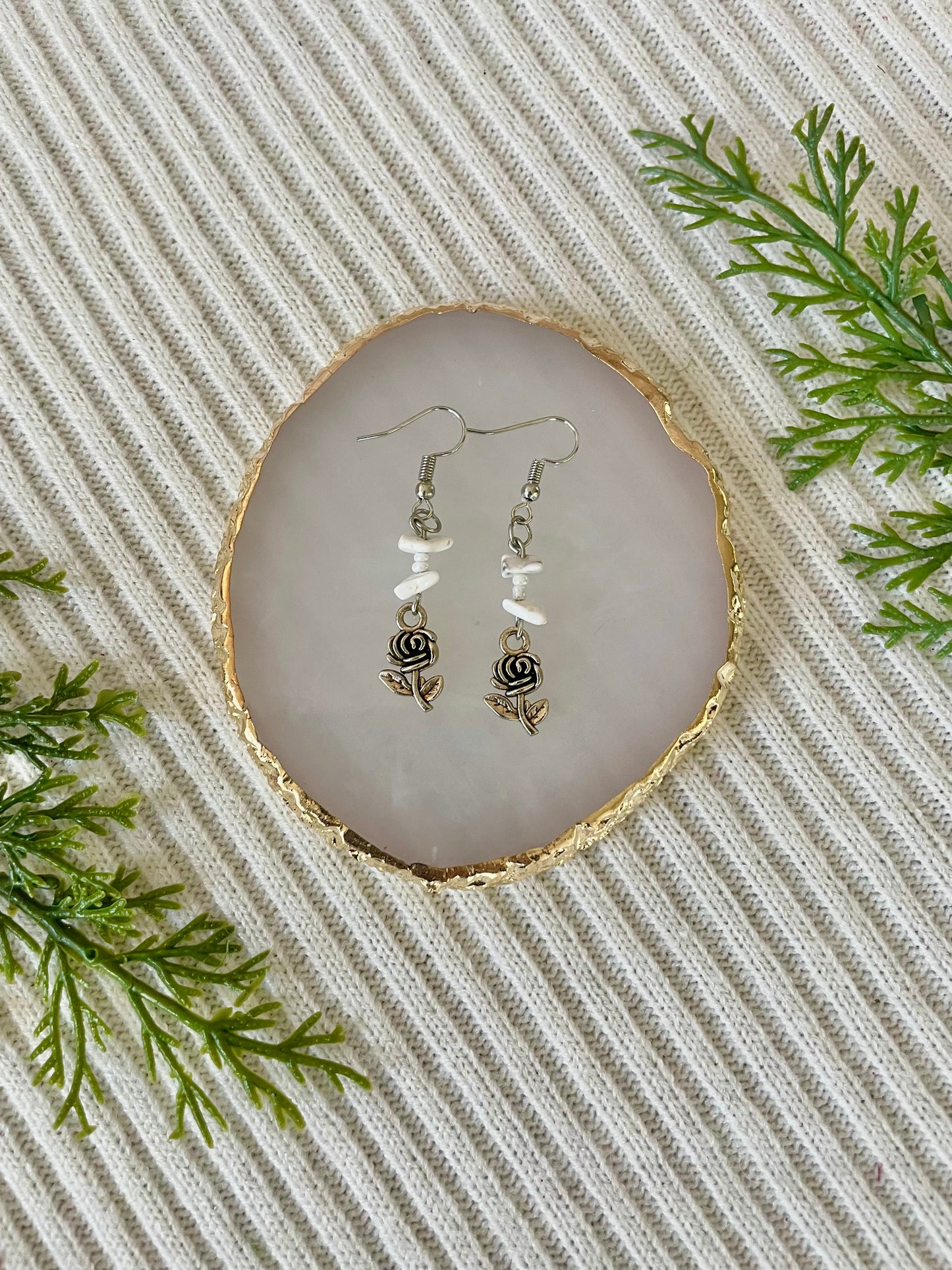 White crystal rose earrings