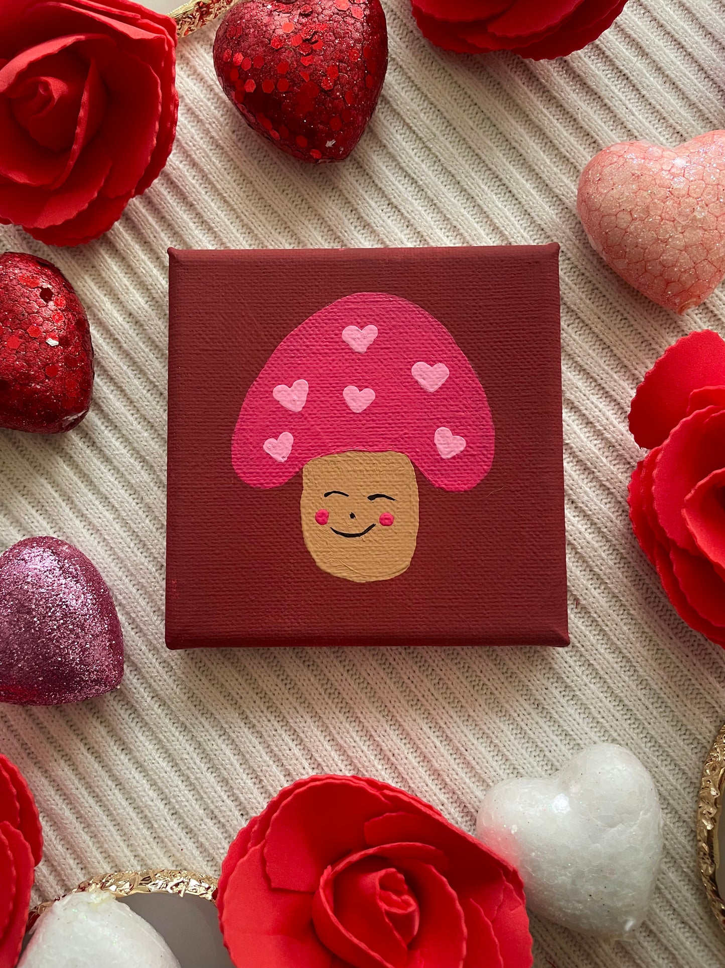 Mushroom painting w/ light pink hearts