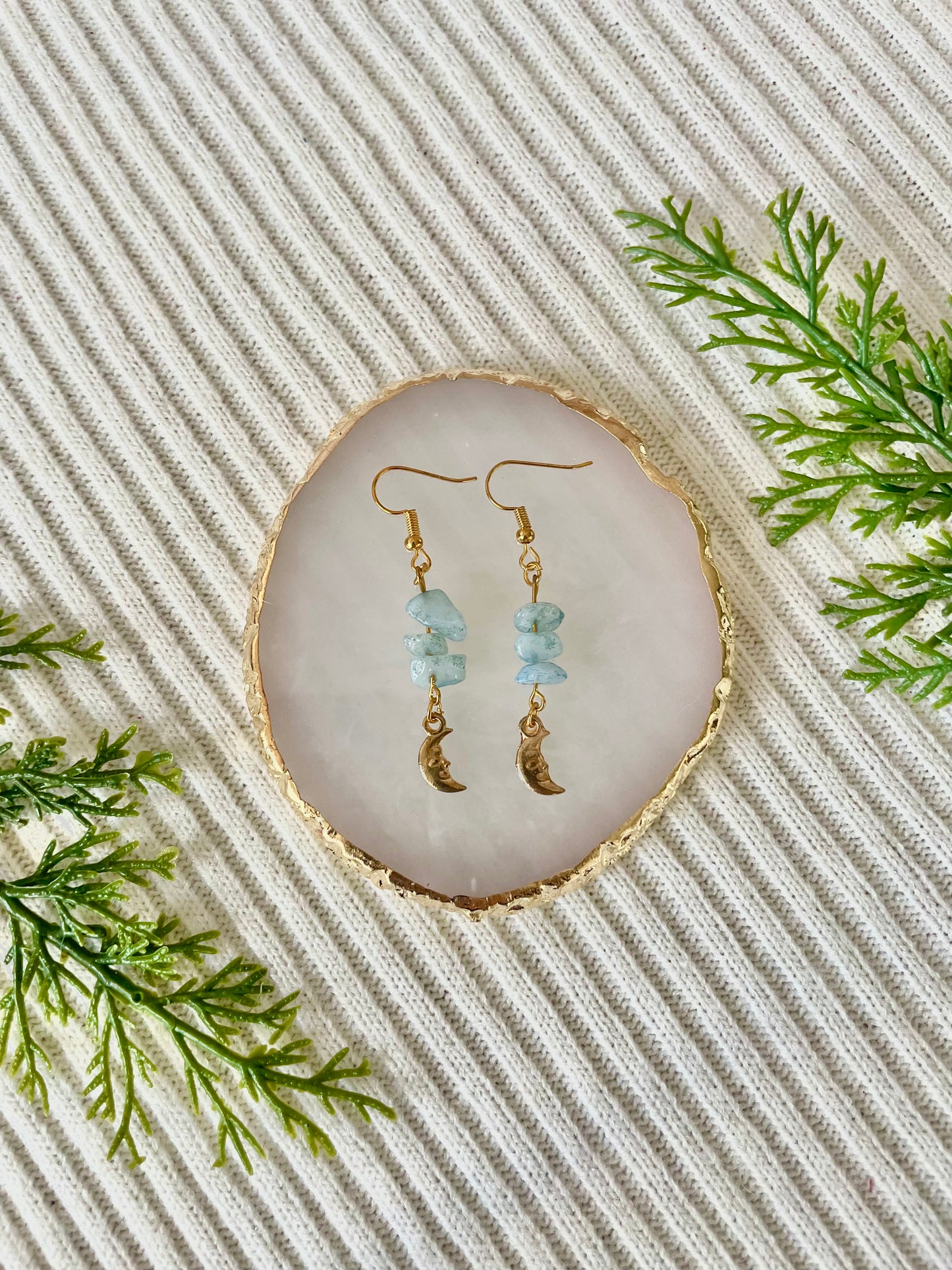 Blue crystal moon earrings