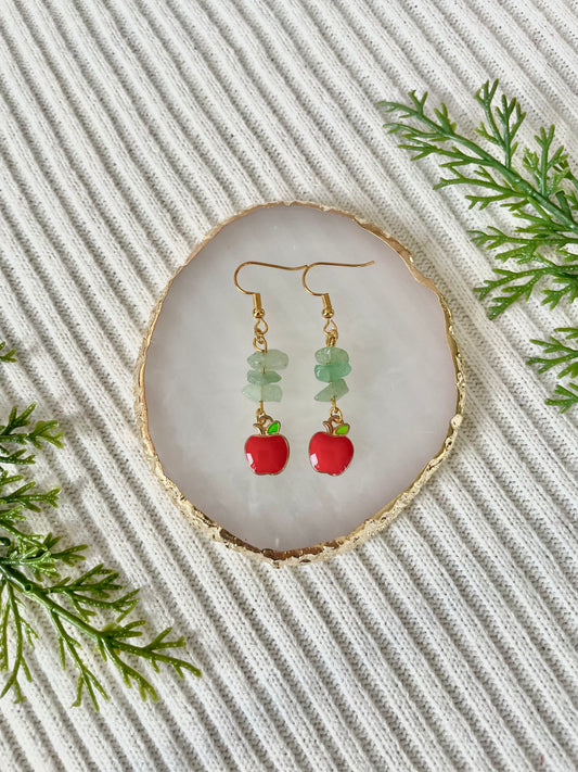 Green crystal apple earrings